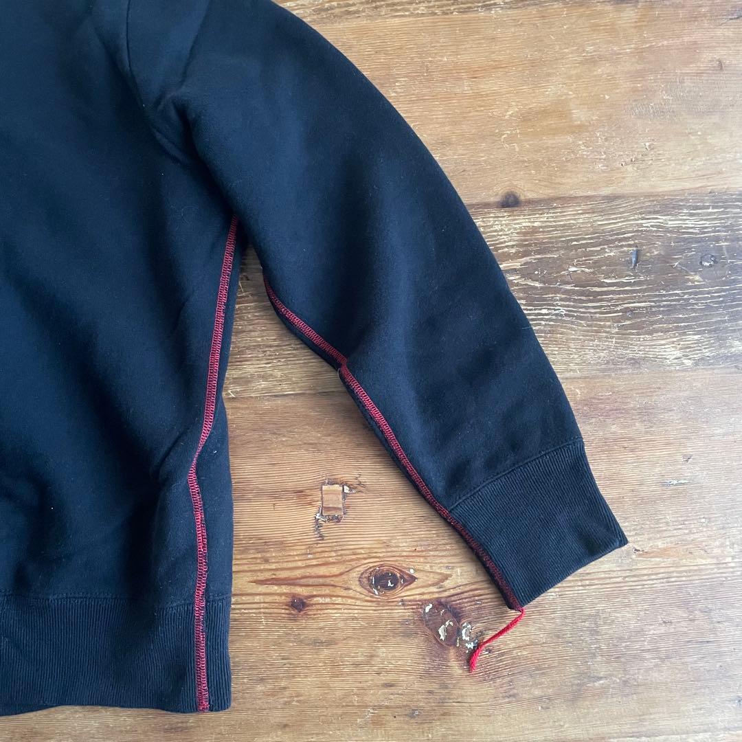 【6 ROKU】コットンウラケカラーステッチ クルーネックプルオーバー ブラック