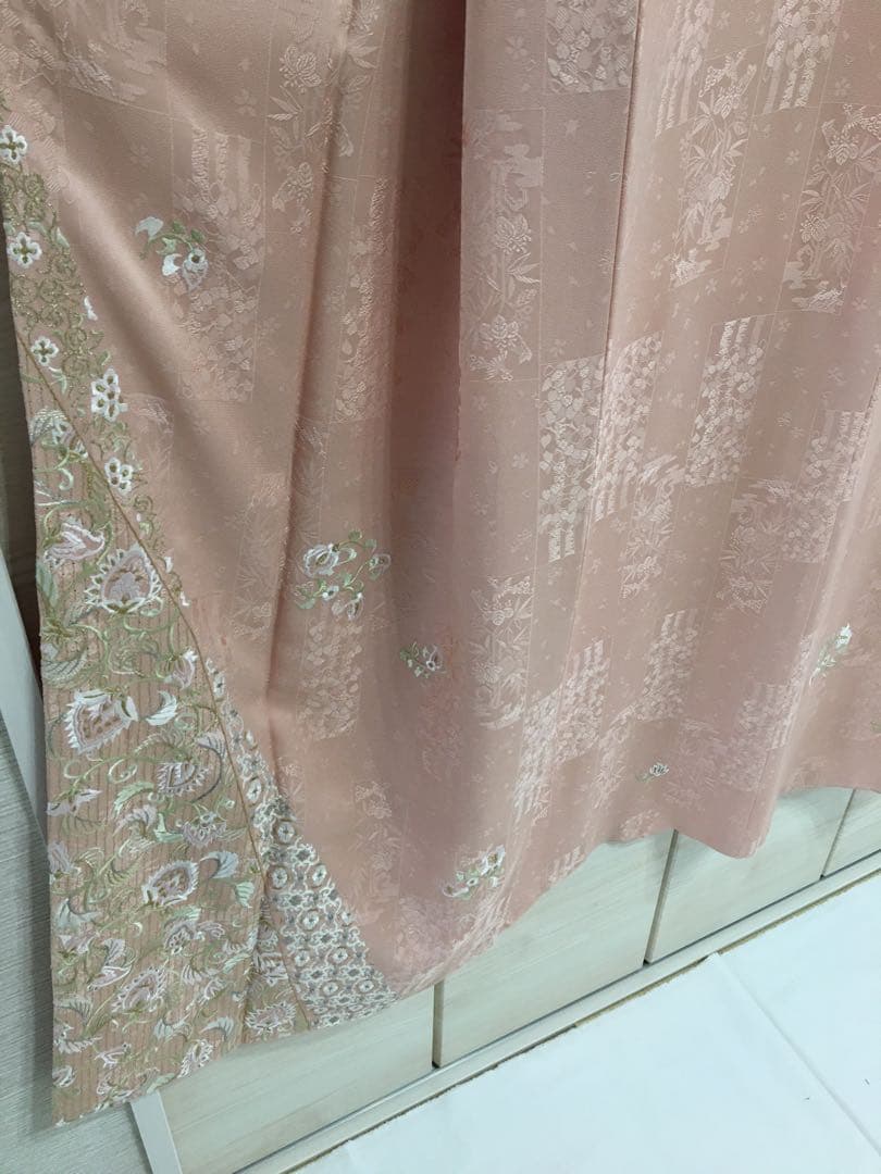 SALE‼️高級感溢れる【訪問着】手刺繍　地紋　正絹　逸品　　裄長め