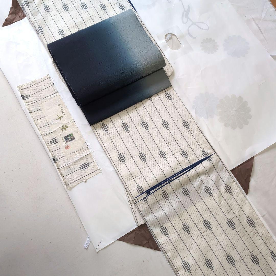 新品 未使用 正絹袷 本場 米沢紬 原始絹織布 千景 科布 白系