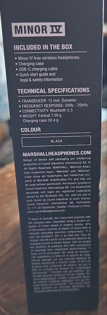 マーシャル Marshall ワイヤレスイヤホン Minor IV ブラック 黒