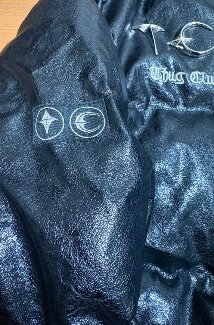 Thug Club 黒 ダウンジャケット　 レザーサイズL タグ付き値段交渉あり