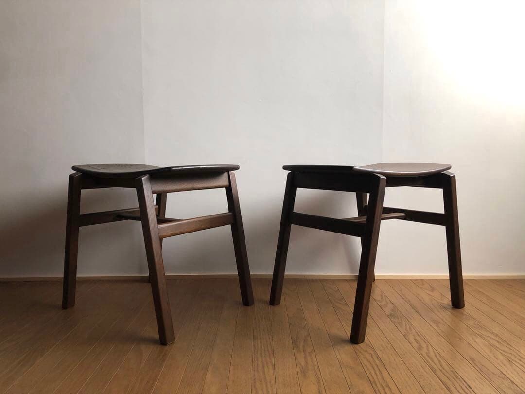 オーク無垢材 スタッキングスツール 2脚セット 曲げ木 民藝 クラフト家具