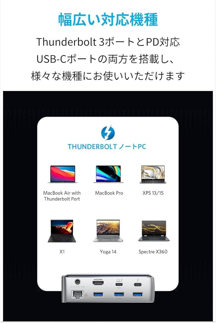 分配器・切替器 Anker PowerExpand Elite Thunderbolt3Dock