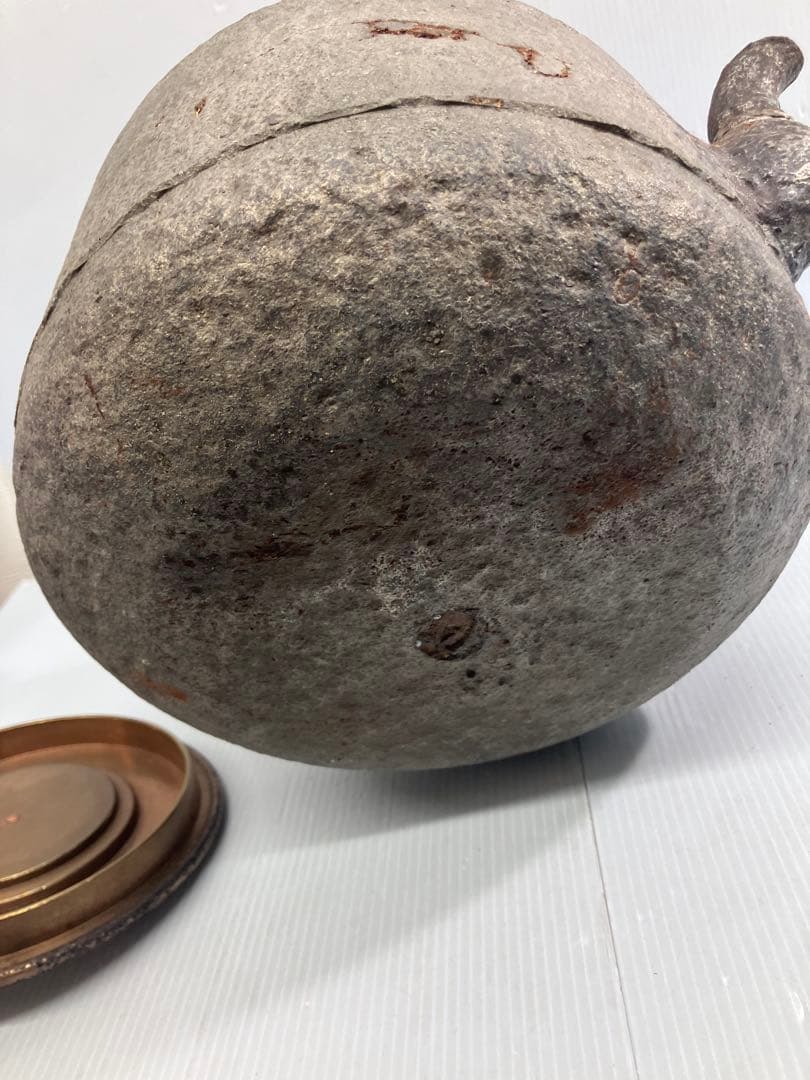 【時代物】青龍堂造鉄瓶 岩肌 銅蓋 京鉄瓶 煎茶道具 茶道具 骨董 アンティーク