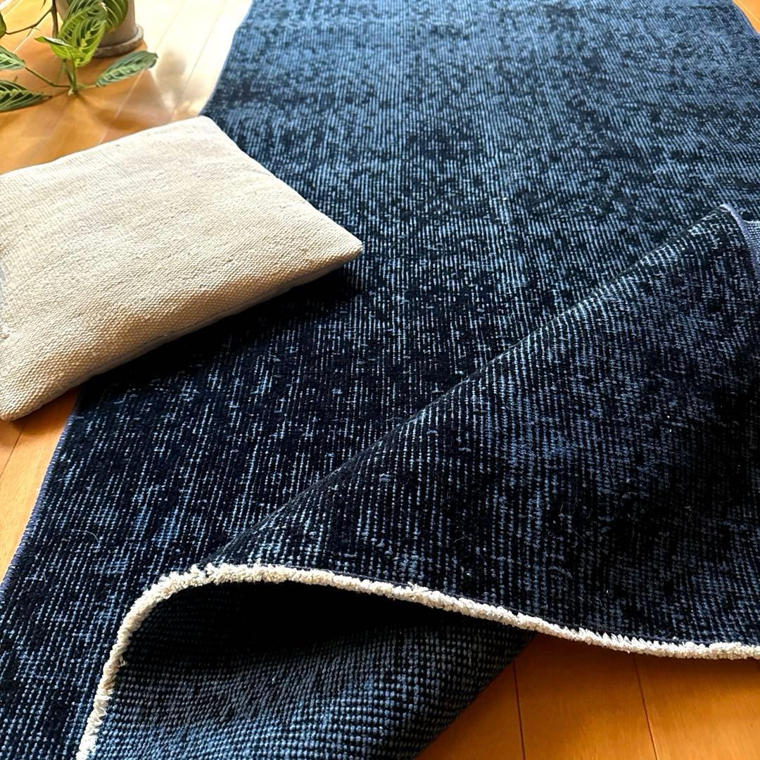 84×171 貴重藍色オーバーダイ　人気ワンカラー　トルコヴィンテージラグ