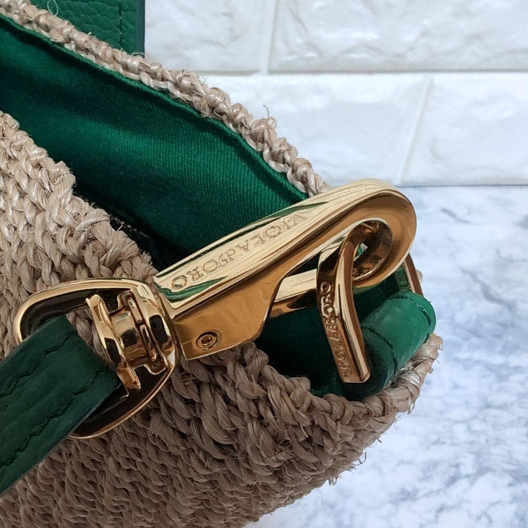 美品 ヴィオラドーロ　かごバッグ グリーン ストラップ付き