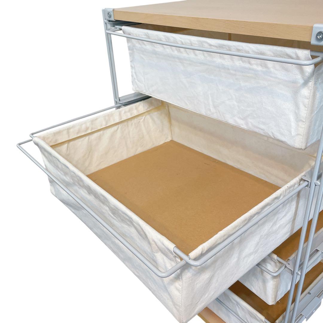 無印良品　スチールユニットシェルフ　4段帆布バスケット　木製天板　MUJI