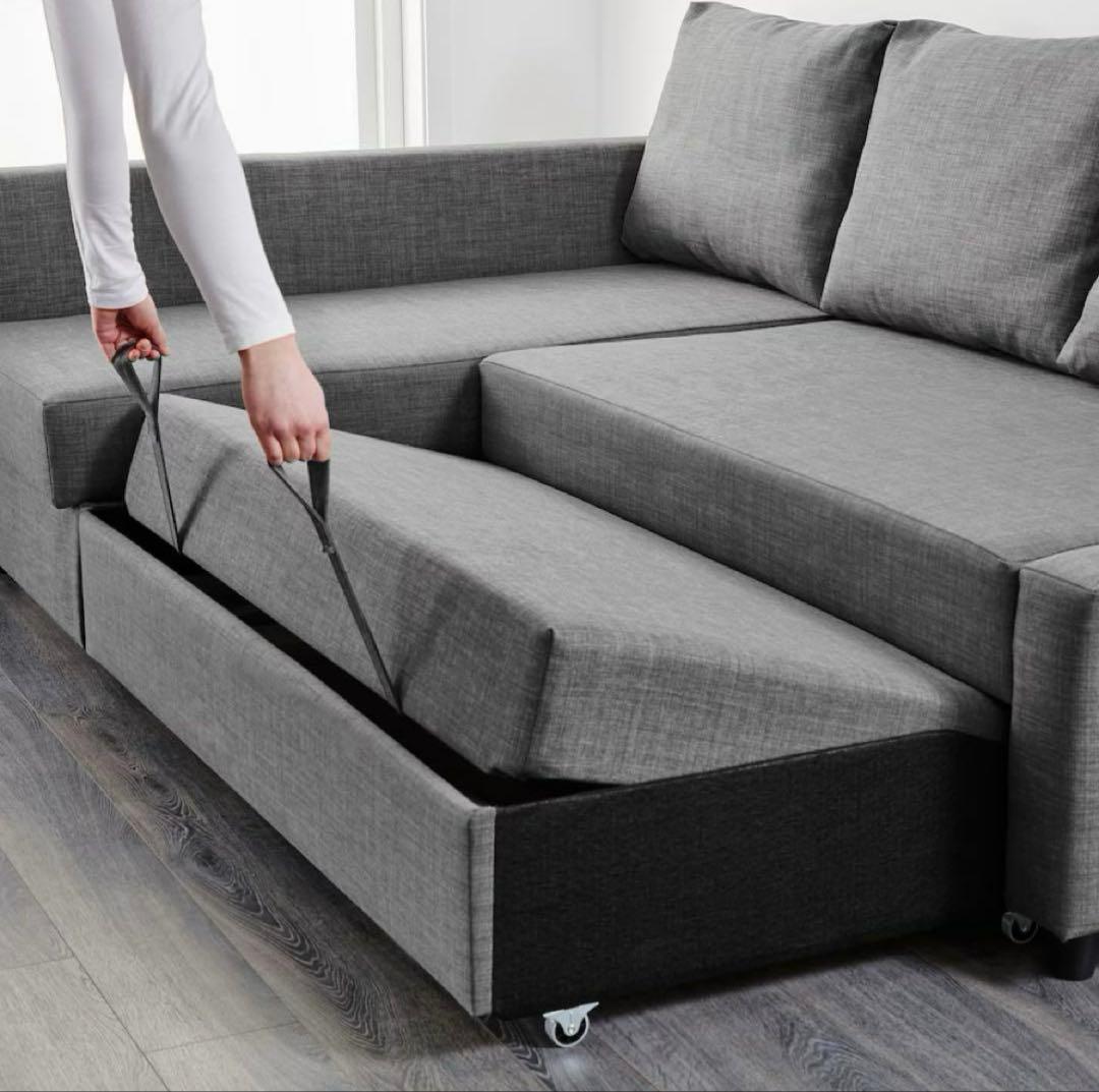 【直接引取】IKEA FRIHETEN コーナーソファベッド ダークグレー