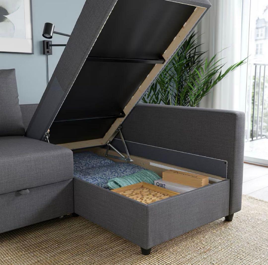 【直接引取】IKEA FRIHETEN コーナーソファベッド ダークグレー