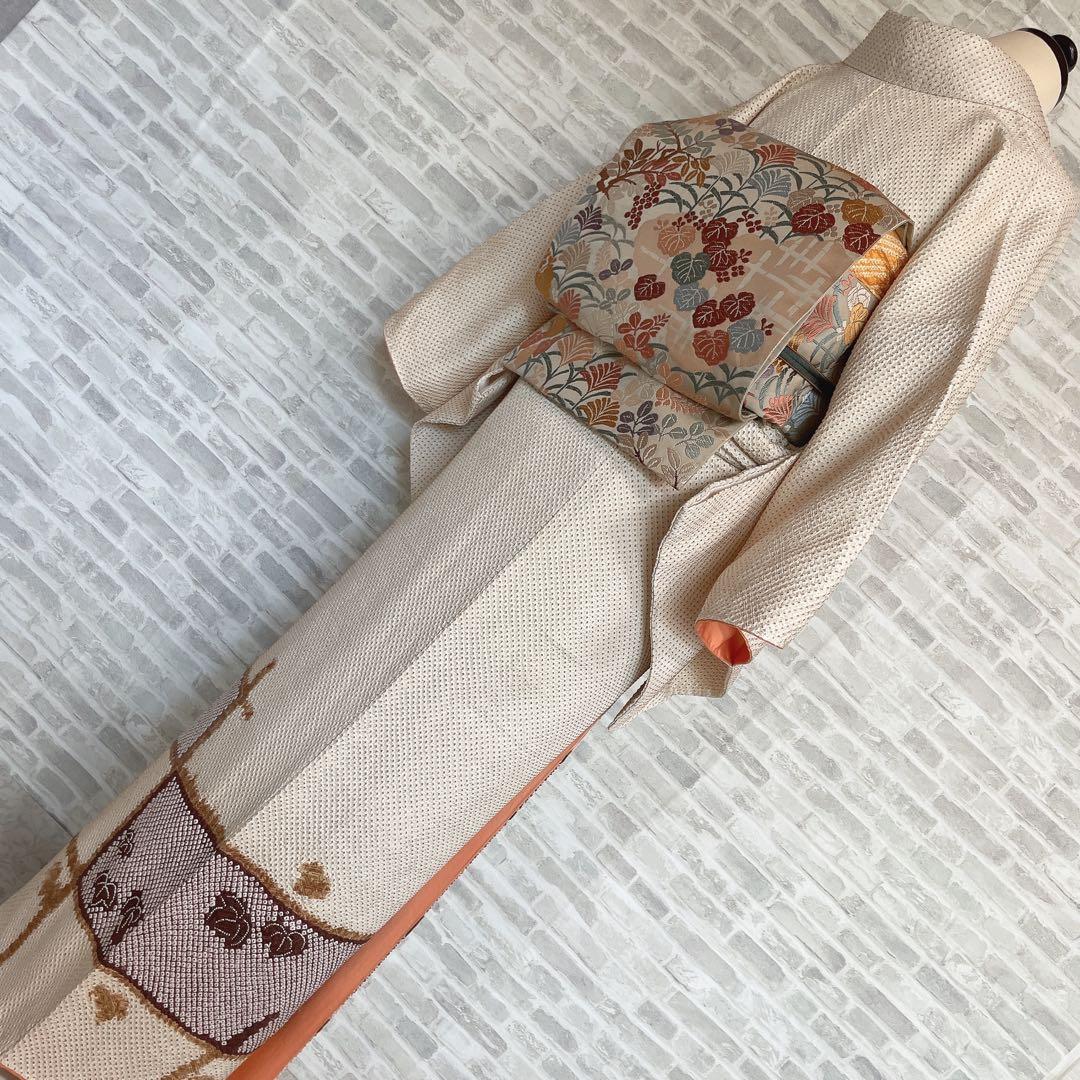 訪問着　フルセット　葉　絞り　着物　付け下げ　P1