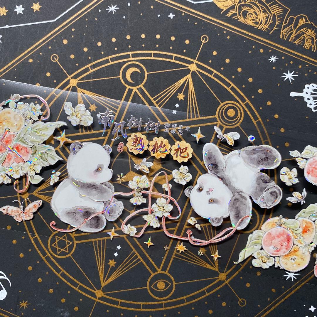 【9211】海外　マステ　中古巻　貝殻光マスキングテープ　パンダ　動物系　果物