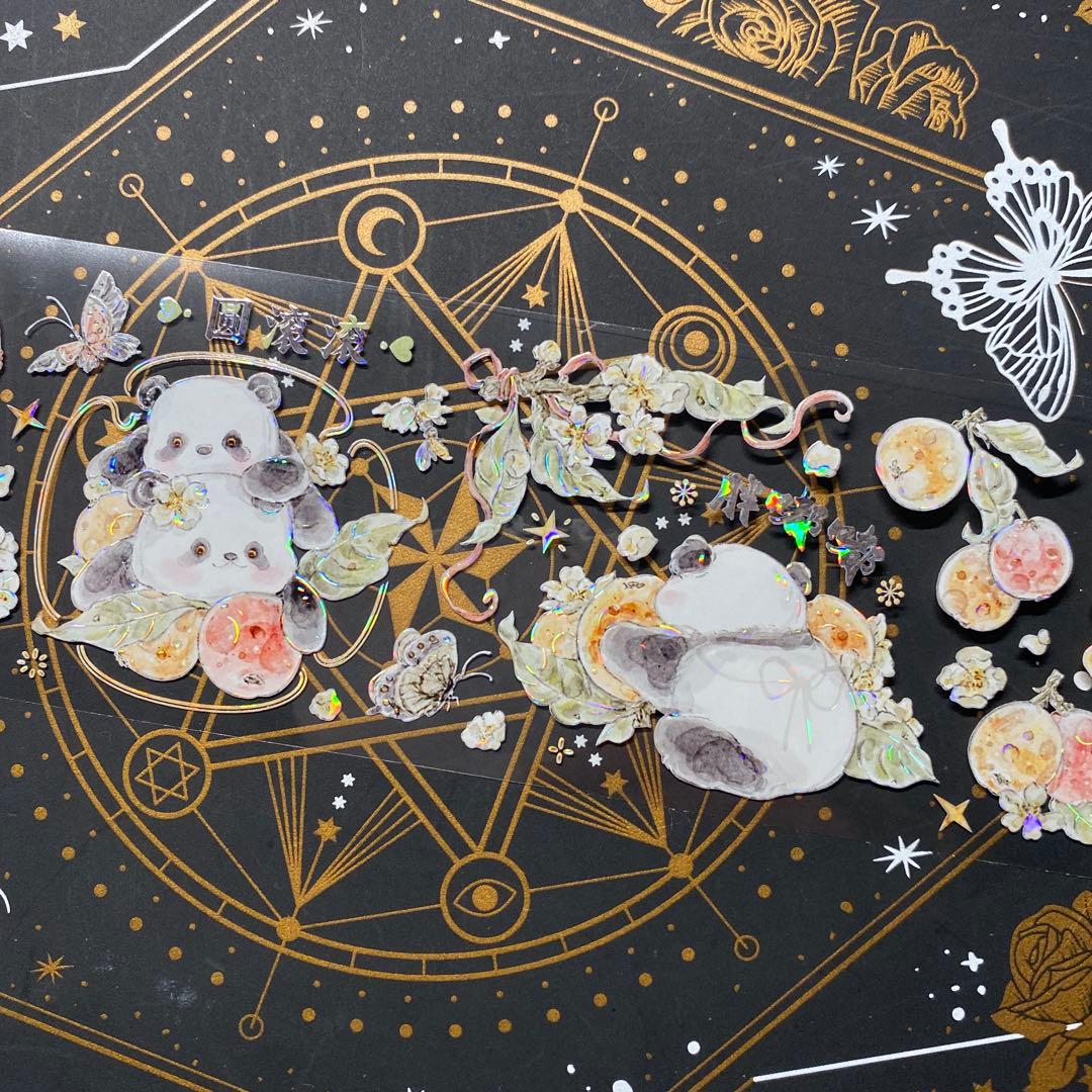 【9211】海外　マステ　中古巻　貝殻光マスキングテープ　パンダ　動物系　果物