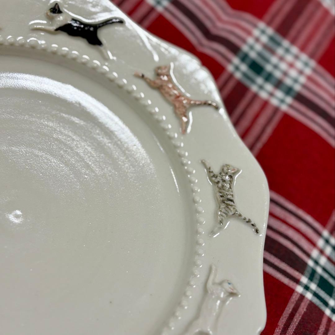 有名陶芸家 佐々木忍 猫プレート Mサイズ 茶トラ黒猫キジトラ白猫　お皿　陶器