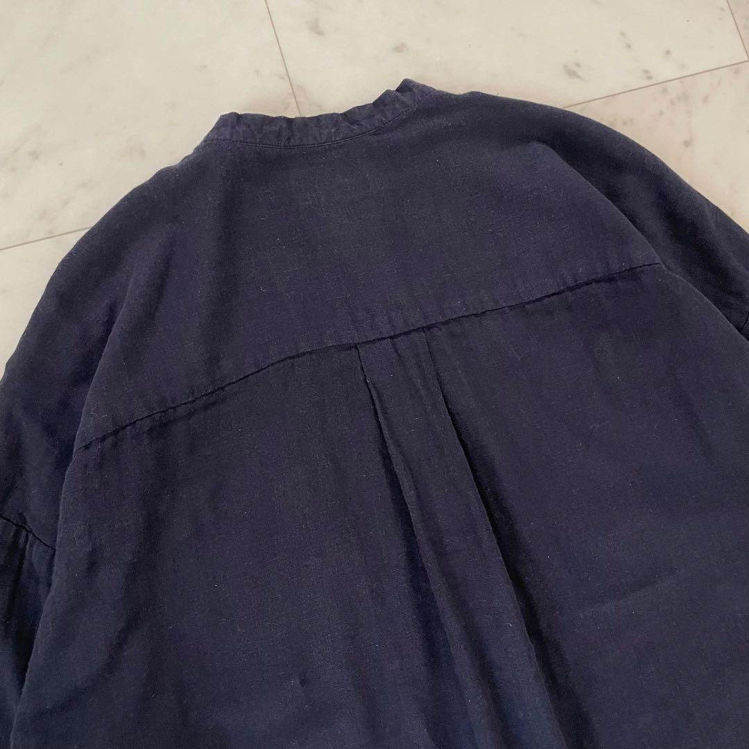 美品✨中川政七商店 リネン混シャツ ノーカラー ネイビー