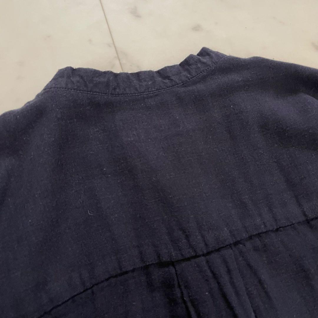 美品✨中川政七商店 リネン混シャツ ノーカラー ネイビー