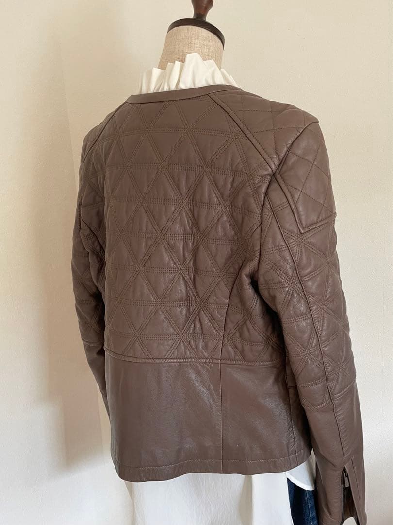 【コントワーデコトニエ】マロン色のラムレザーキルティングジャケット　大きいサイズ