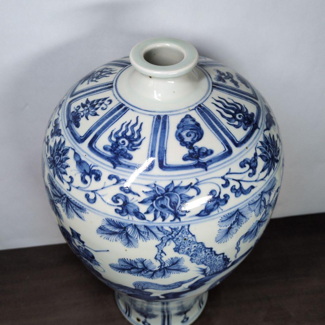 青花 山水唐人文 梅瓶 高さ約40cm