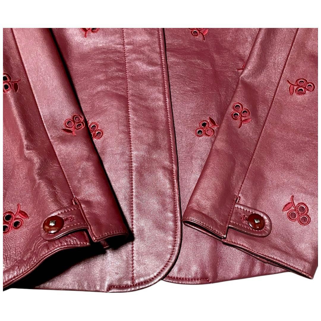 美品✨EMBA レザージャケット　フラワーカットワーク　ワイドシングルライダース