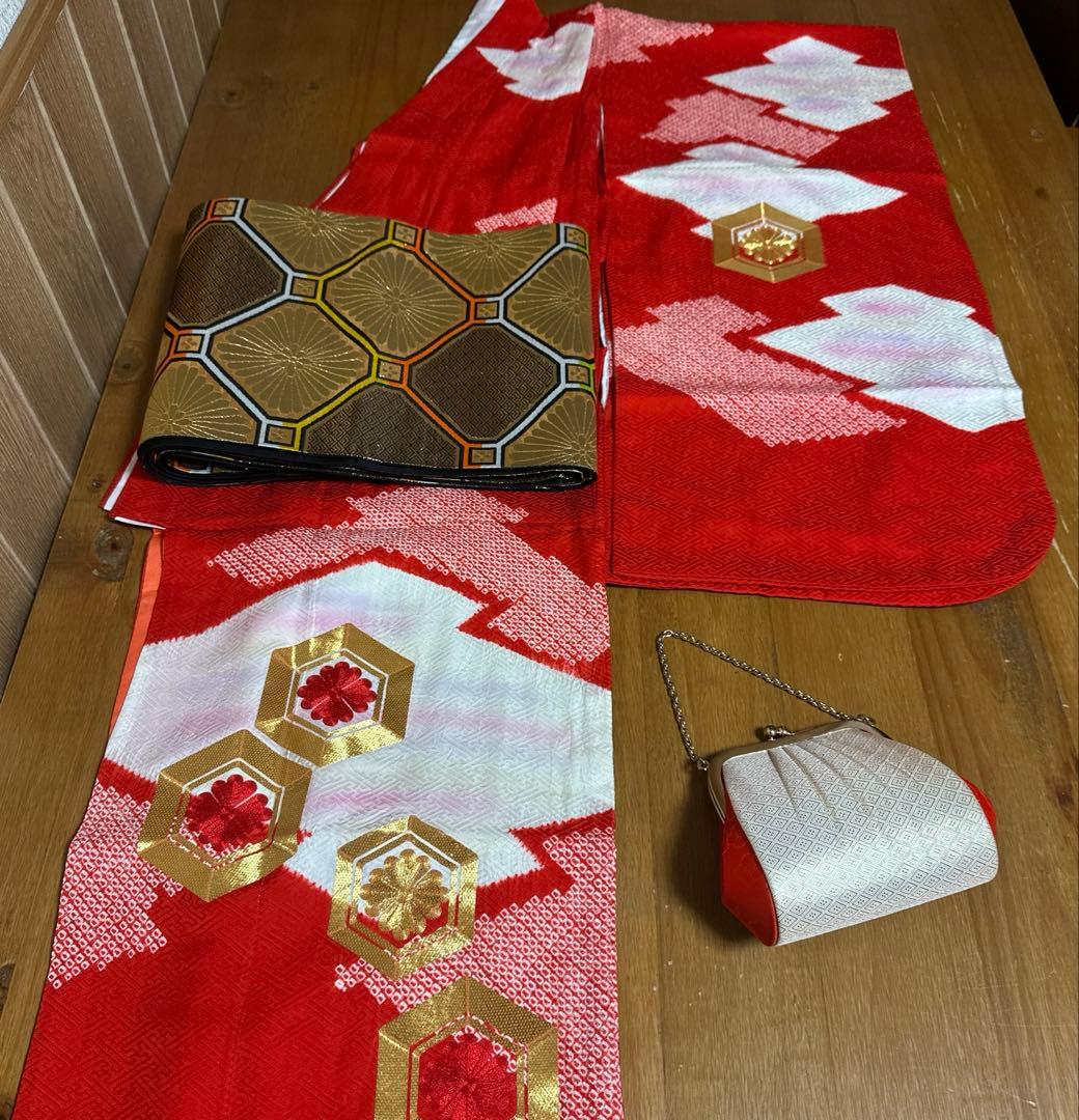 七五三　7歳　正絹着物　袋帯、長襦袢、小物セット　 18ー12