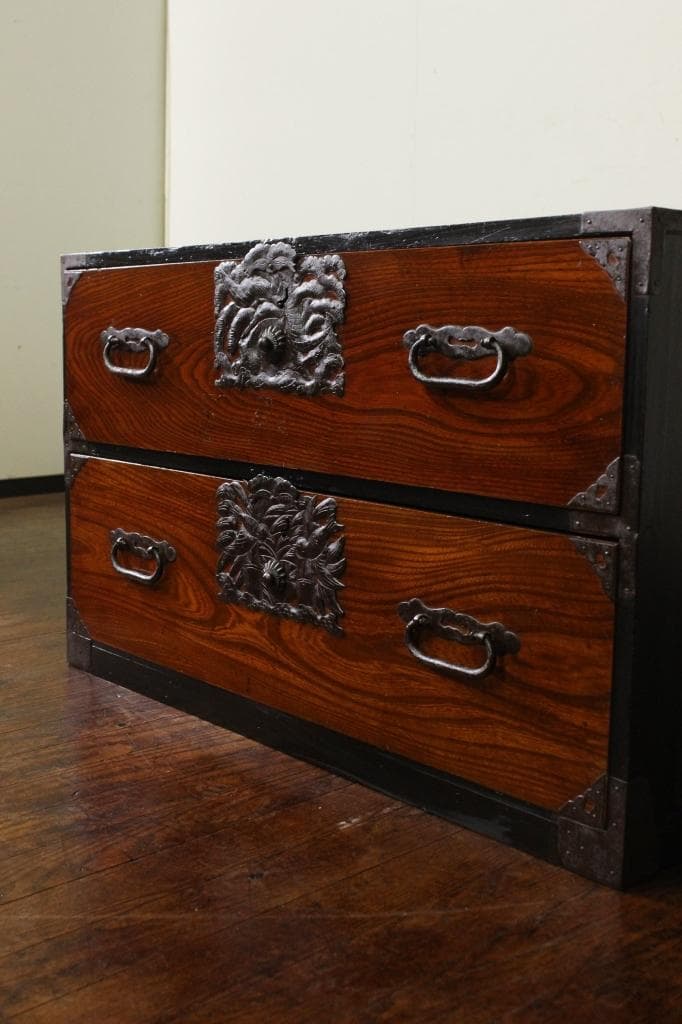 欅材！庄内箪笥！時代箪笥和家具サイドボード古道具古家具和モダンローチェスト古布