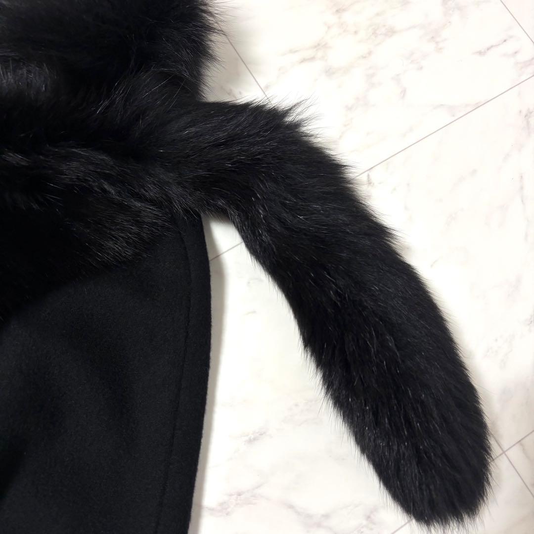 ポンチョ　カシミヤ100% ファー付き　Aライン　エレガント　パーティー　黒