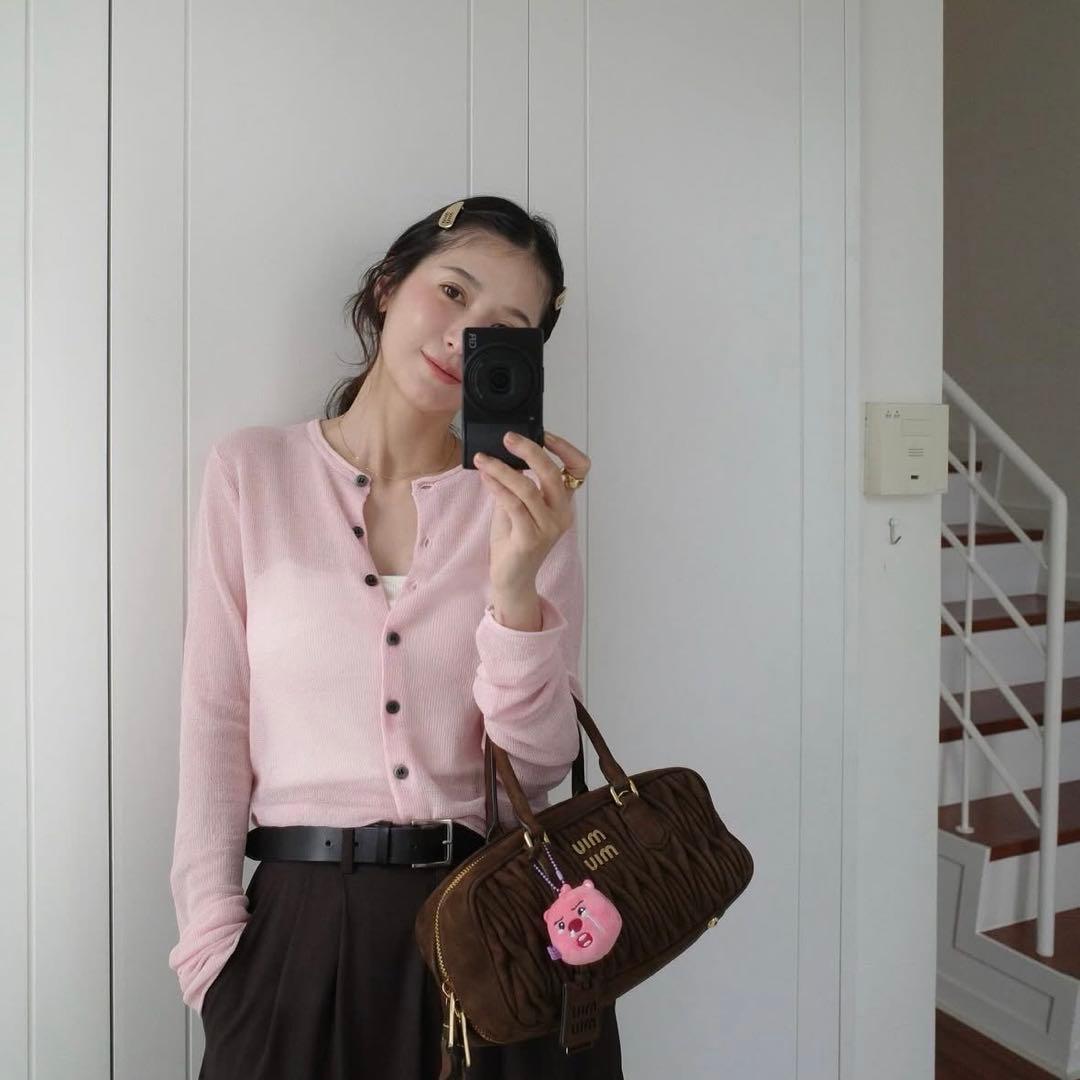 クラネ SHEER ROLLED EDGE KNIT CARDIGAN ピンク