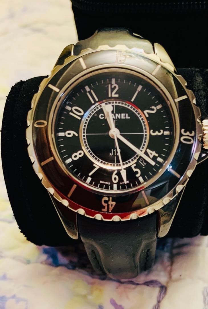 シャネルJ12キャリパー33m革ベルト ブラックセラミックレディースクォーツ