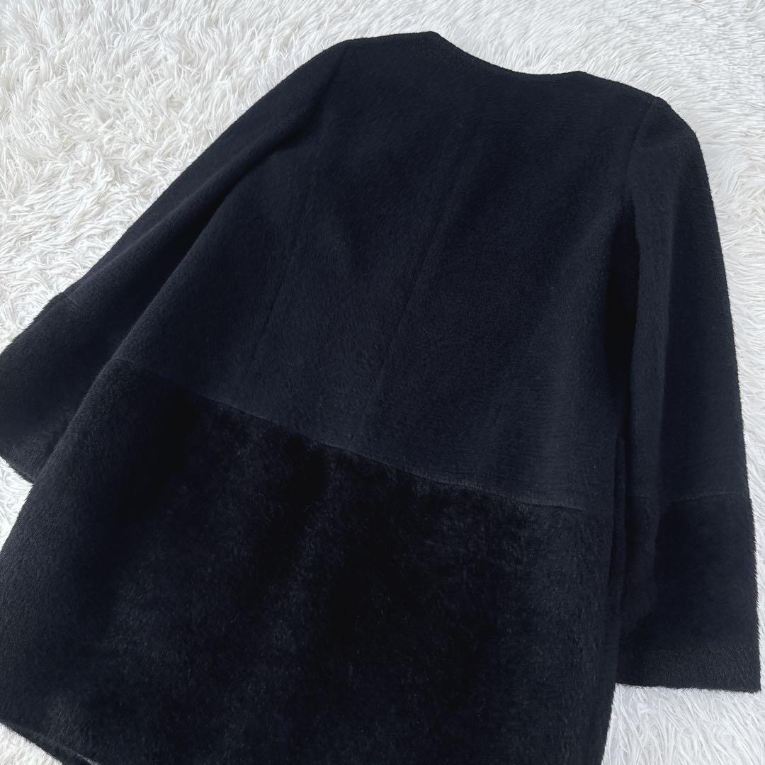 BALLSEY 38 黒色 ノーカラーコート ウール アルパカ アンゴラ