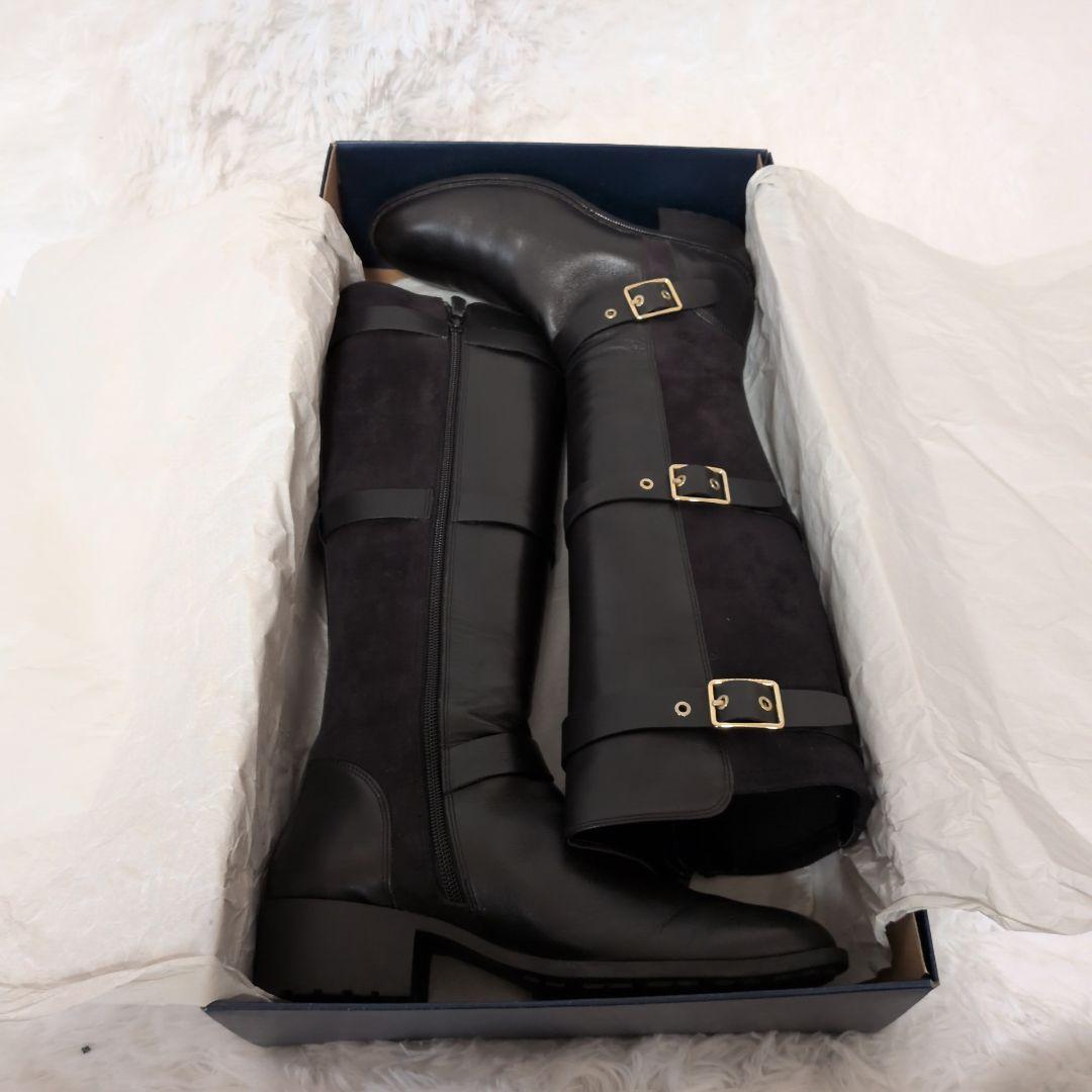 【未使用級】コールハーン　ロングブーツ　黒　24cm ジョッキーブーツ　レザー