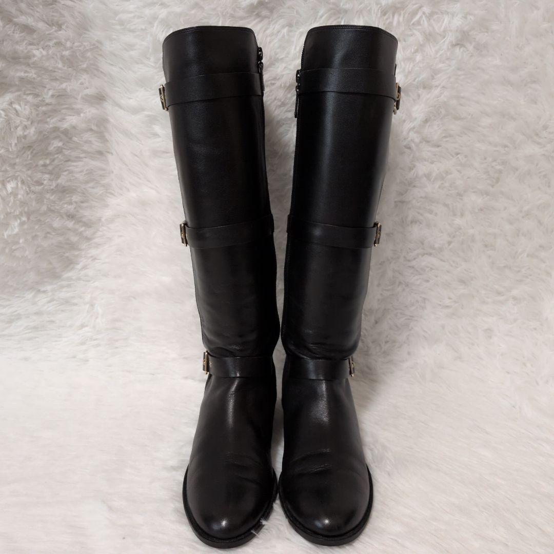 【未使用級】コールハーン　ロングブーツ　黒　24cm ジョッキーブーツ　レザー