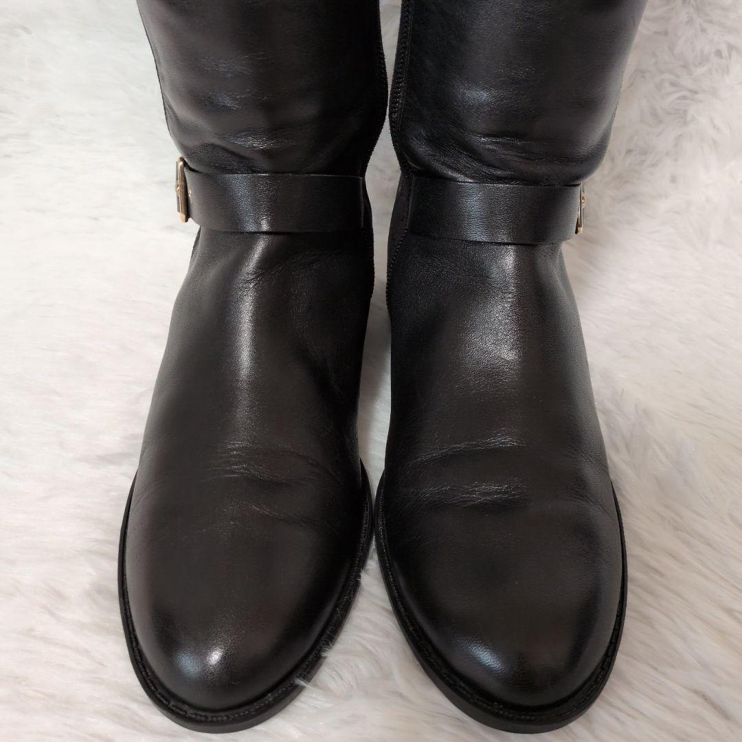 【未使用級】コールハーン　ロングブーツ　黒　24cm ジョッキーブーツ　レザー