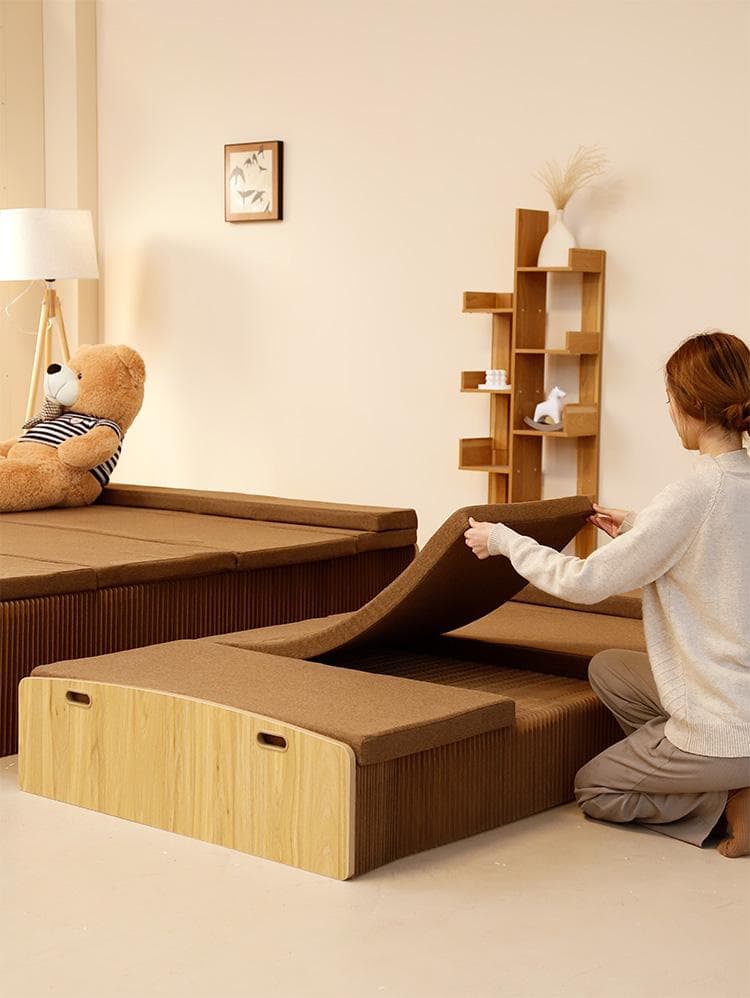 ペーパー折りたたみベッド幅60㎝高さ33㎝組立不要 マットレス付き 一人暮らし