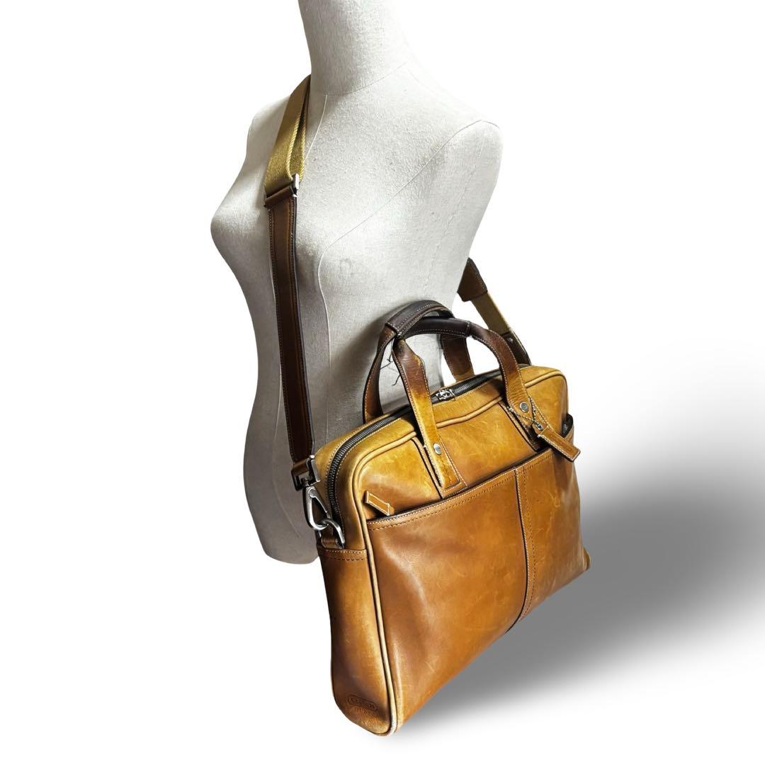 【ヴィンテージ】コーチ 2way ビジネスバッグ　ショルダー　オールレザー　茶