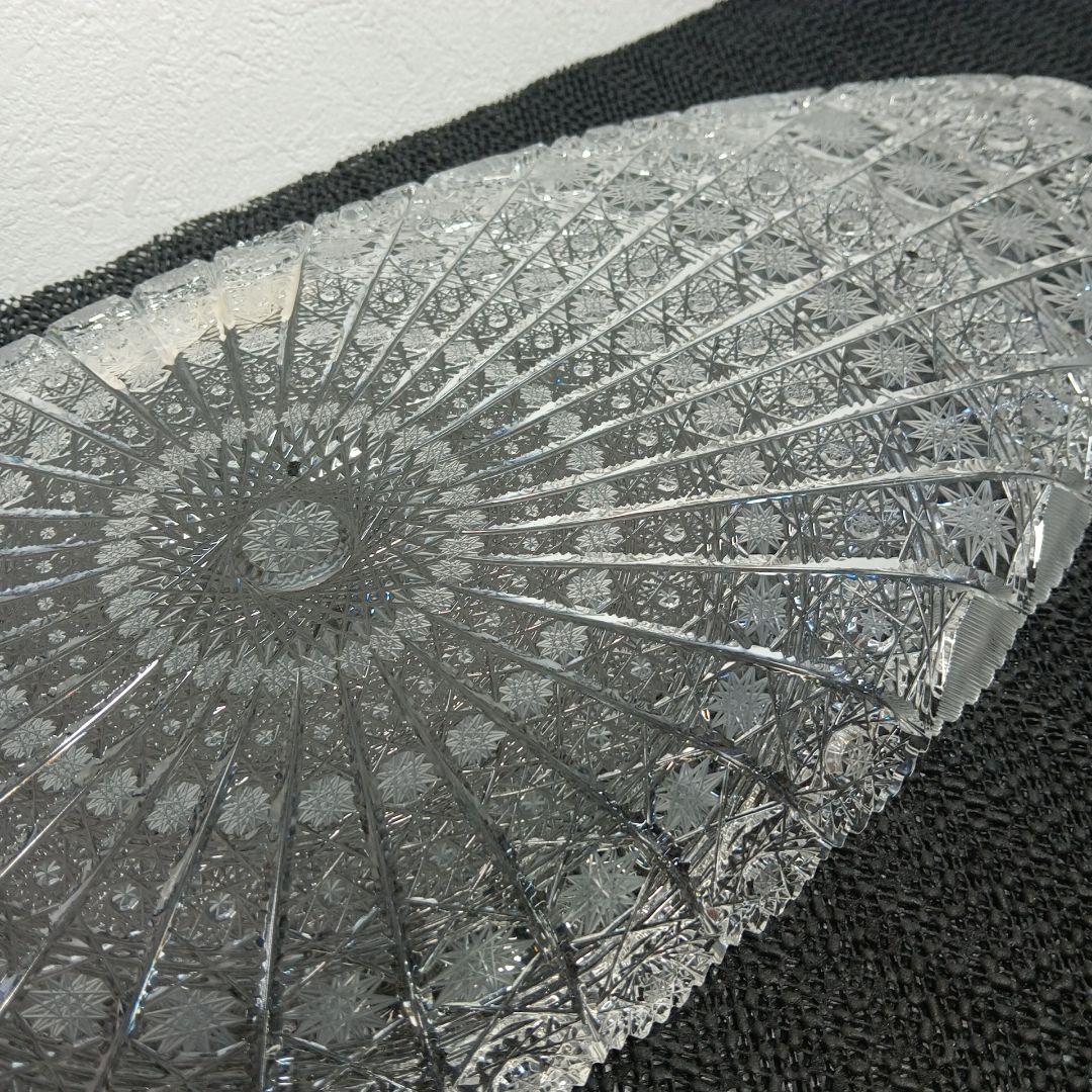 ボヘミアクリスタル 500PKカット オーバルプレート 大皿 ハンドカット