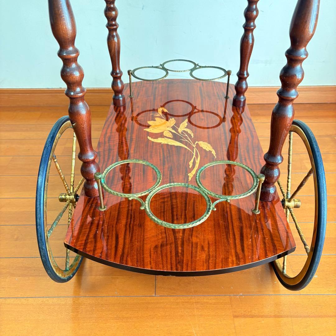 【アンティーク・送料込み】イタリアン 象嵌 キッチンワゴン バタフライワゴン