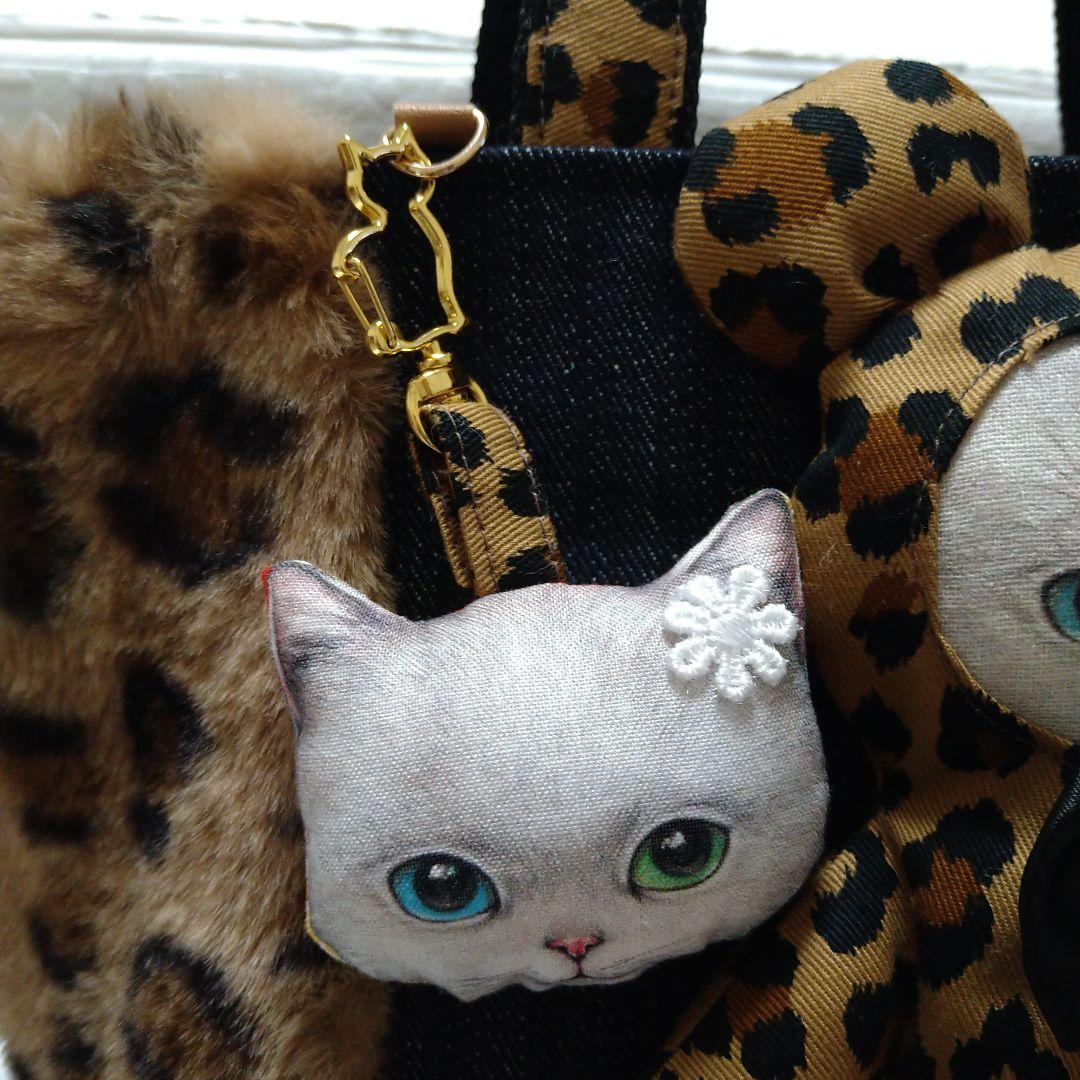 ゆ*ら様 コヤンイサムチョン☆スクエアトートバッグ　デニム＆ヒョウ柄ボア　オッド