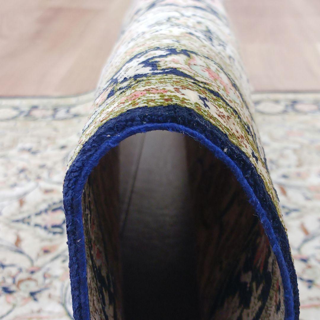 Y3283 高級ペルシャ絨毯 クム産 工房サイン シルク100% 手織り