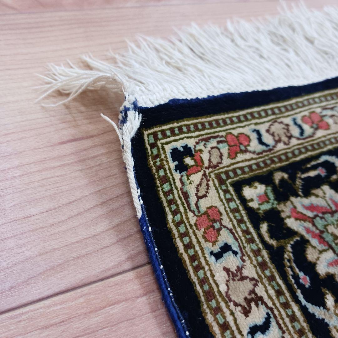 Y3283 高級ペルシャ絨毯 クム産 工房サイン シルク100% 手織り