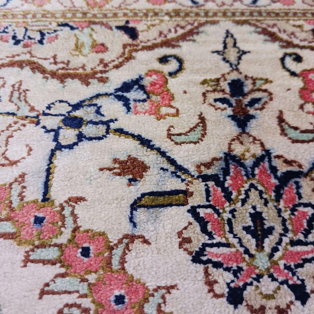 Y3283 高級ペルシャ絨毯 クム産 工房サイン シルク100% 手織り