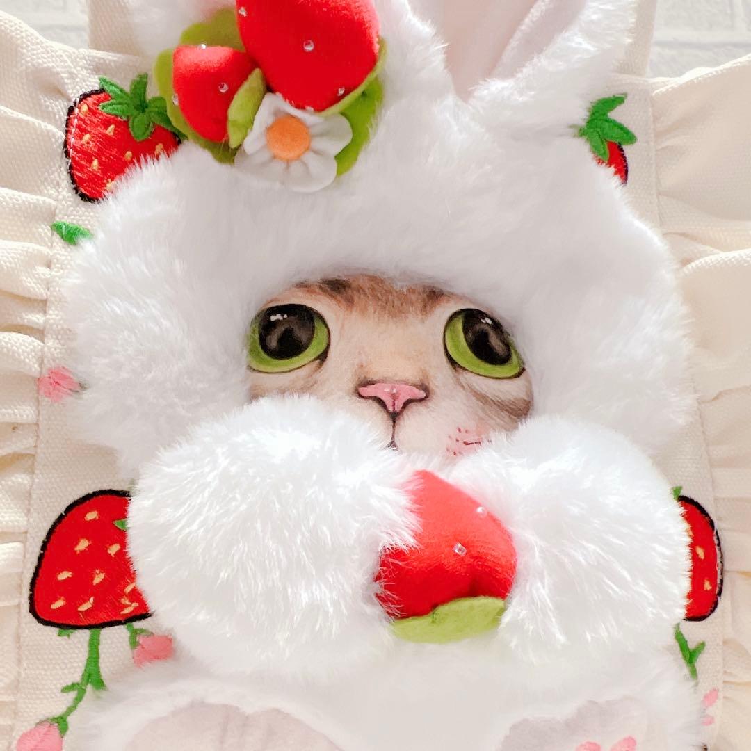 コヤンイサムチョン うさぎ サンダーちゃん のいちご刺繍 フリルトートバッグ