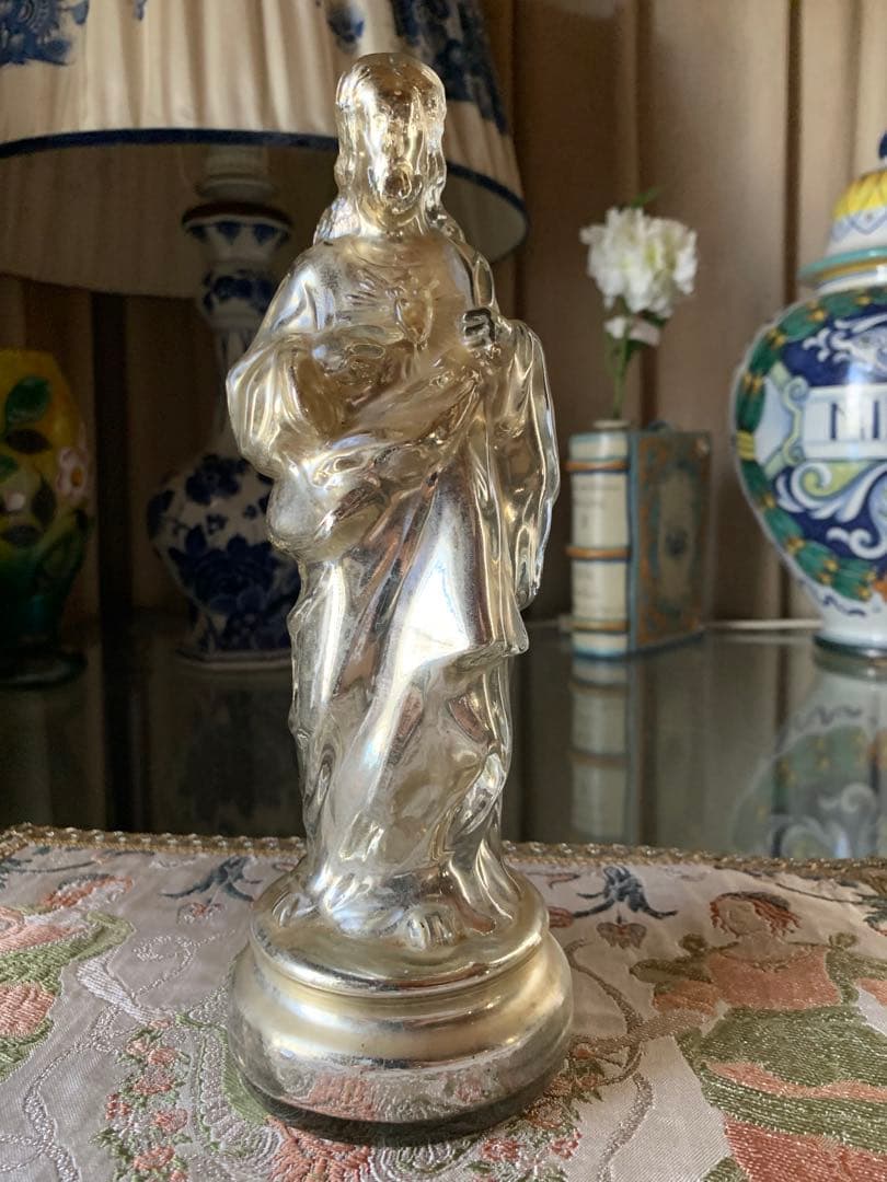 フランス製アンティーク　激レア・メーキュリーガラス聖心キリスト立像！