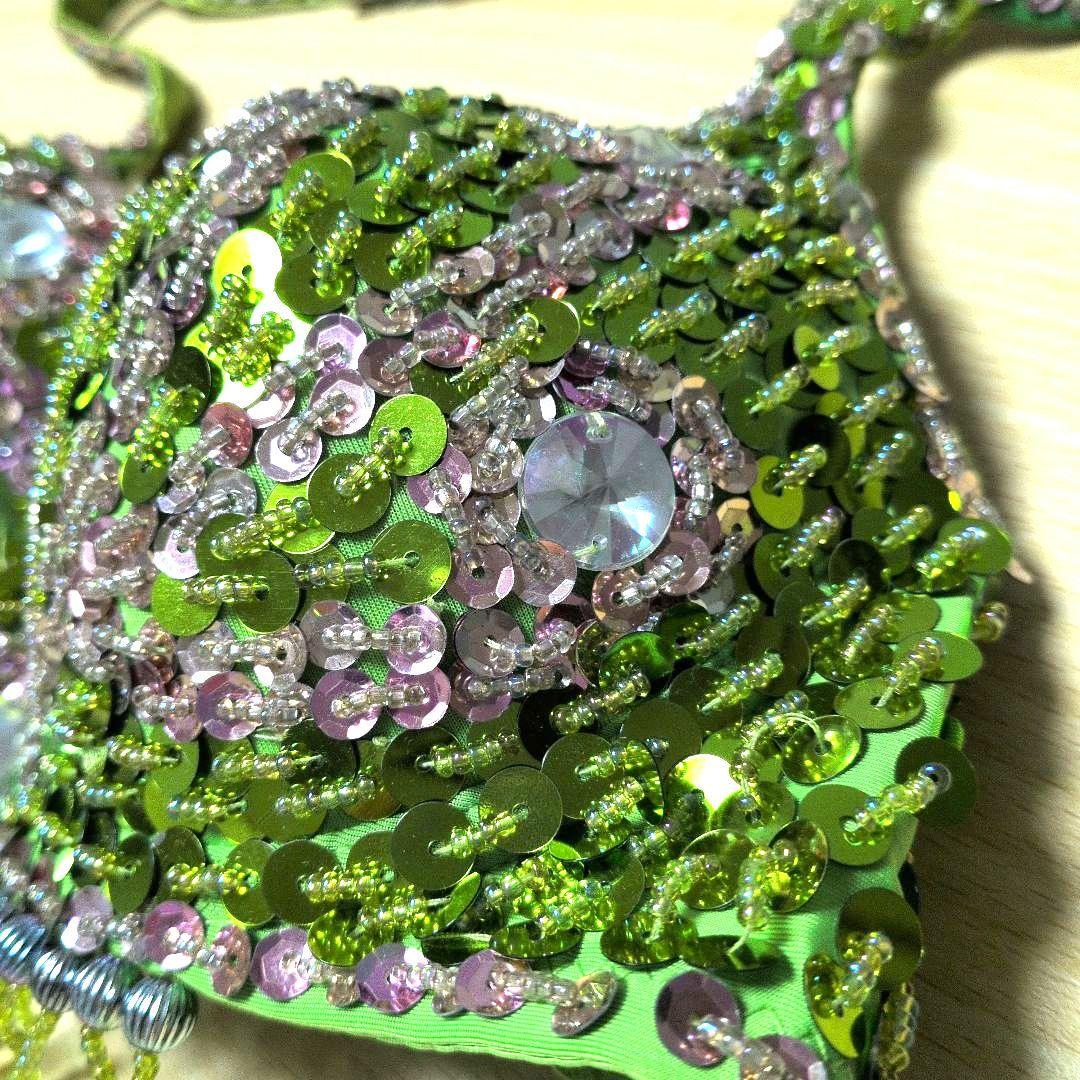 美品　ベリーダンス衣装　セットアップ　ブラベルト　ライトグリーン　オリエンタル