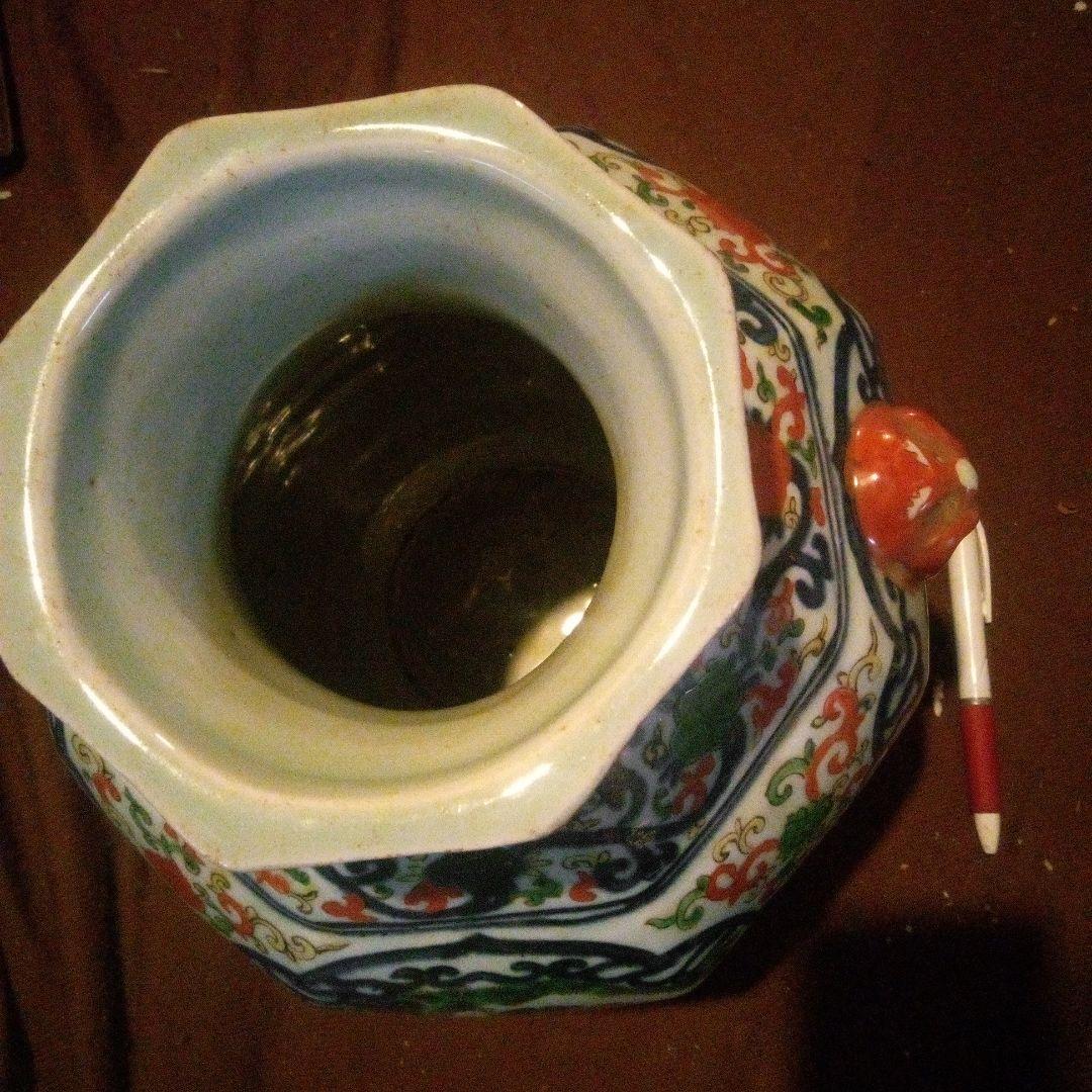 中国陶磁器　明万歴赤絵　唐子壺