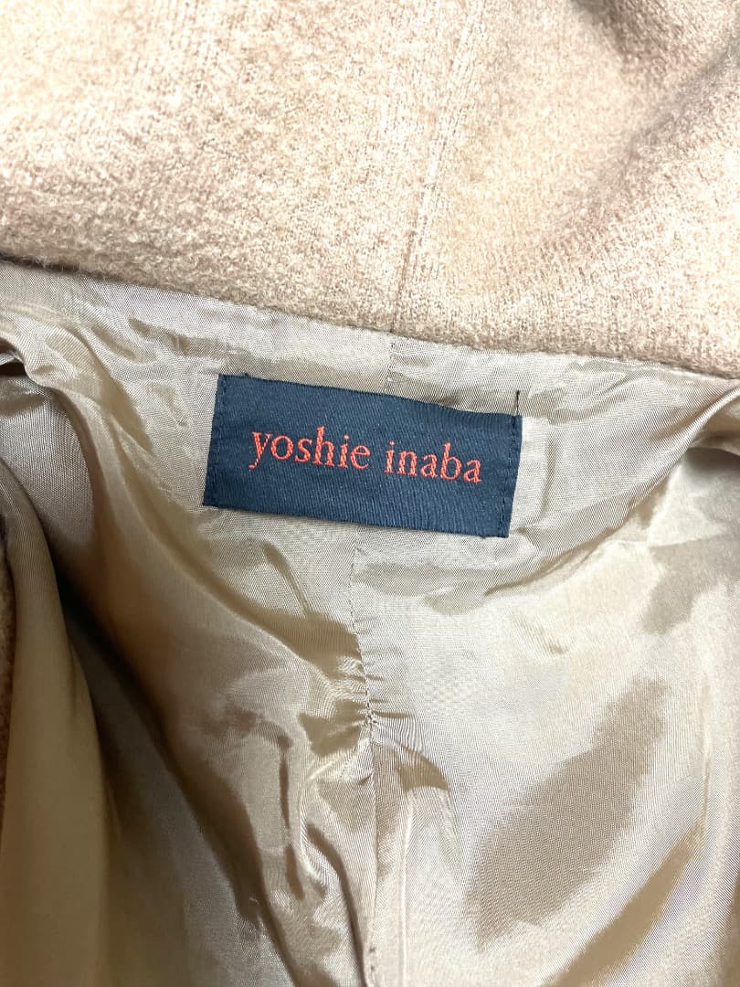ヨシエ　イナバ　ミドル丈　コート　毛　ベージュ　フード
