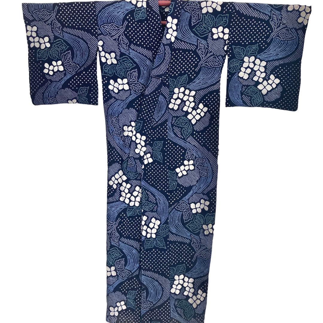 ™️82/34 身丈151 紫陽花　有松絞り　絞り染め　絞り浴衣　総絞り　浴衣