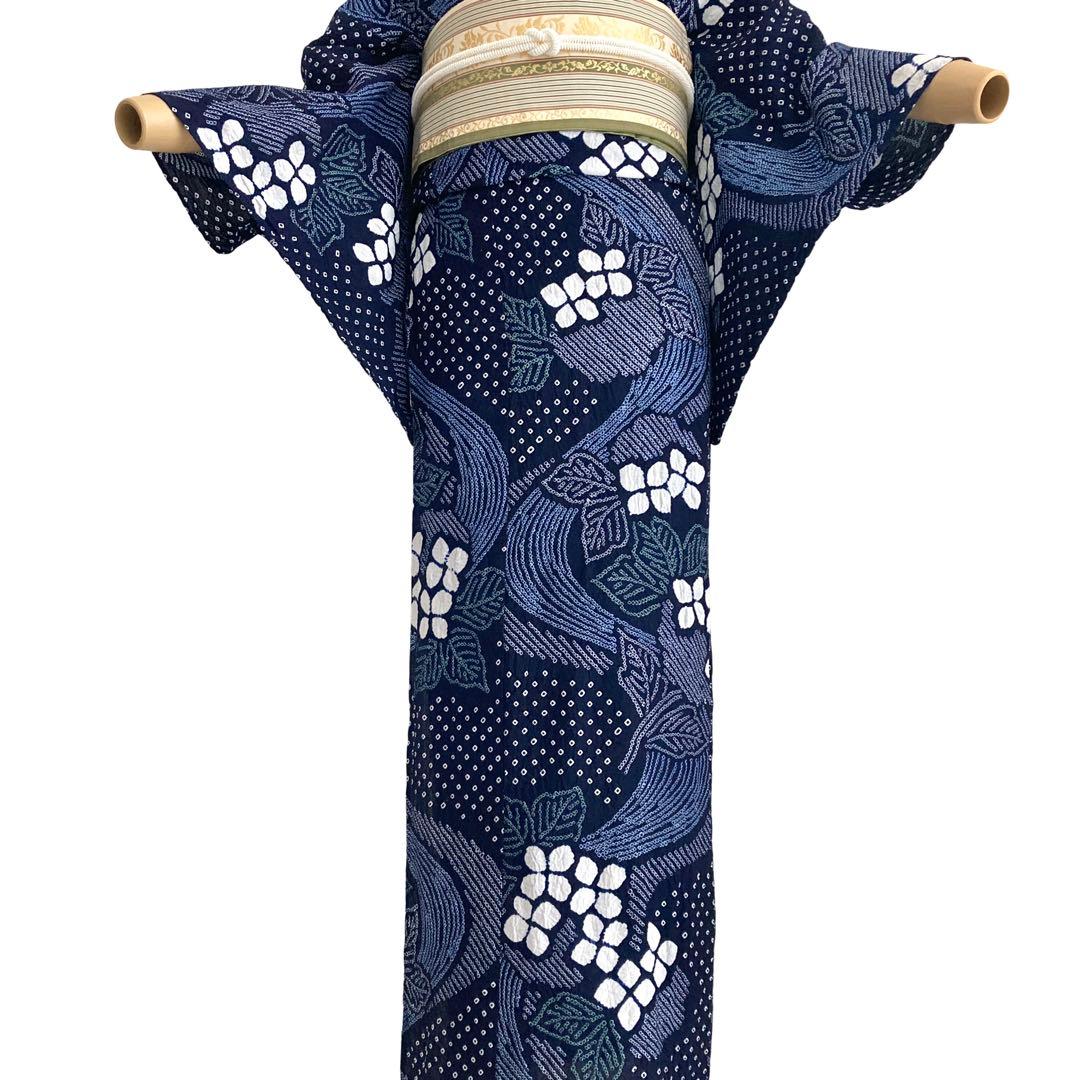 ™️82/34 身丈151 紫陽花　有松絞り　絞り染め　絞り浴衣　総絞り　浴衣