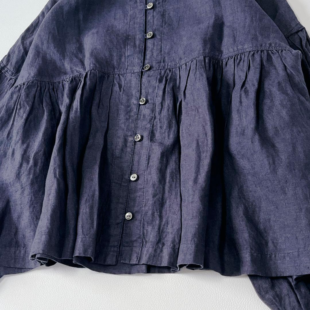 美品✨nest Robe リネン100%ゆったり　長袖シャツ　ブラウス　濃紺