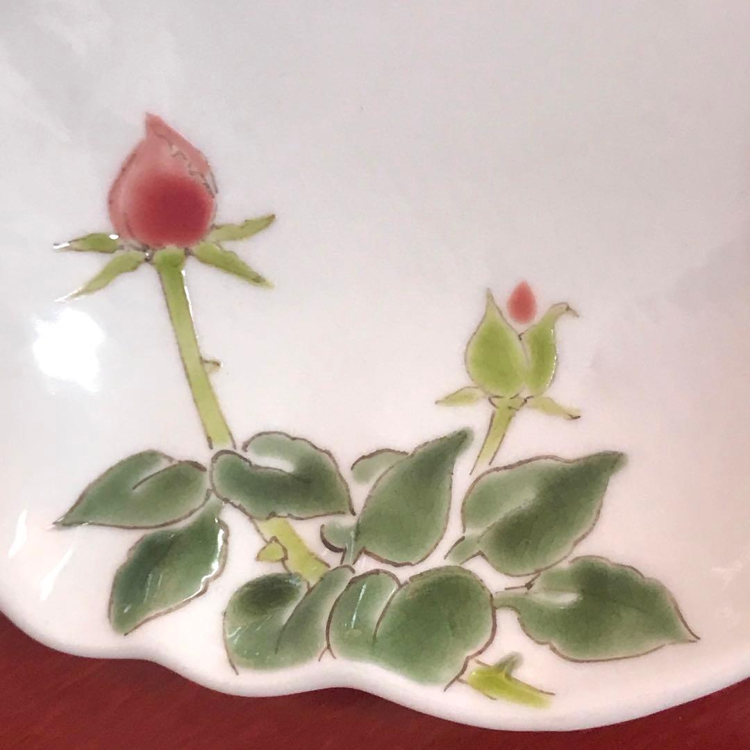 未使用保管品✨九谷焼 稔作 桜 薔薇 三つ足 皿 1枚✨さくら バラ 取り皿