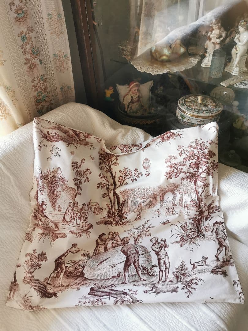 ヴィンテージ 復刻トワルドジュイ 1784年パリ気球飛行版画 クッションカバー