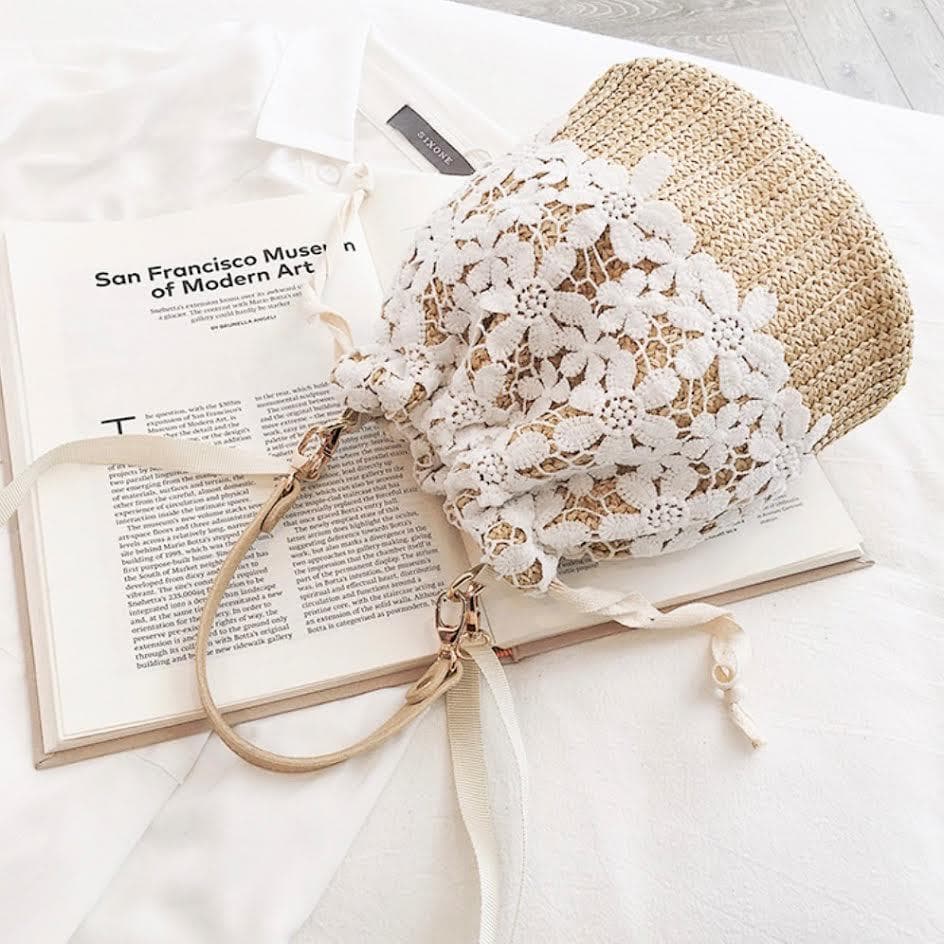 カゴバッグ ショルダー 斜めがけ 水着 夏 海 プール 浴衣 レース レジャー